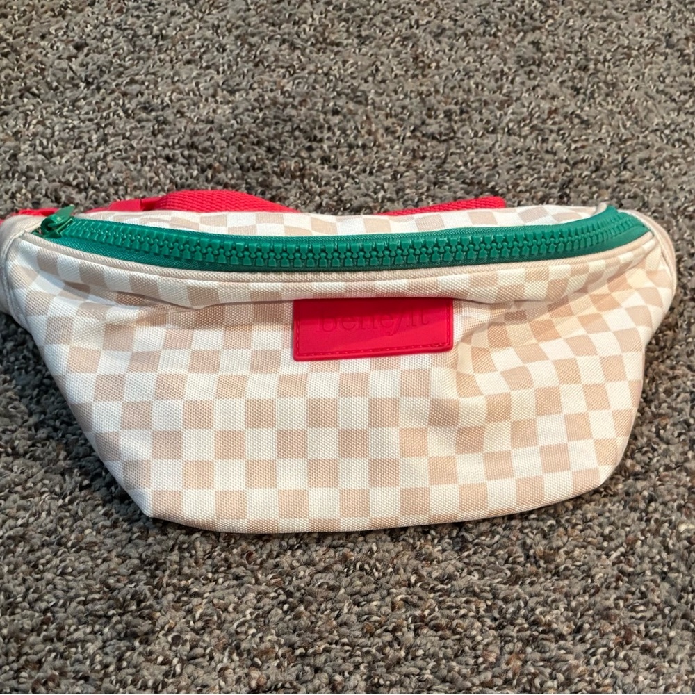 Checkered Belt Bag with Green Zipper
